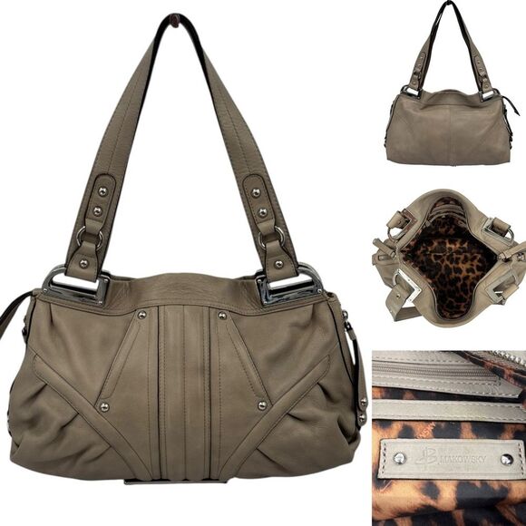 B. Makowsky Hobo Shoulder Bag Italian Leather Taupe Mushroom Brown - Picture 1 of 9